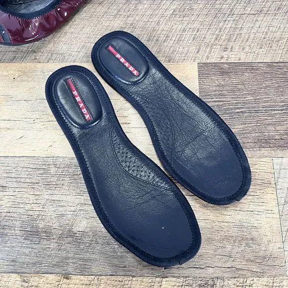 Prada Buffalo Dance Lux Ballet Flats Slip on Burgundy Red Size EU 37 (US 6.5) - Picture 5 of 9